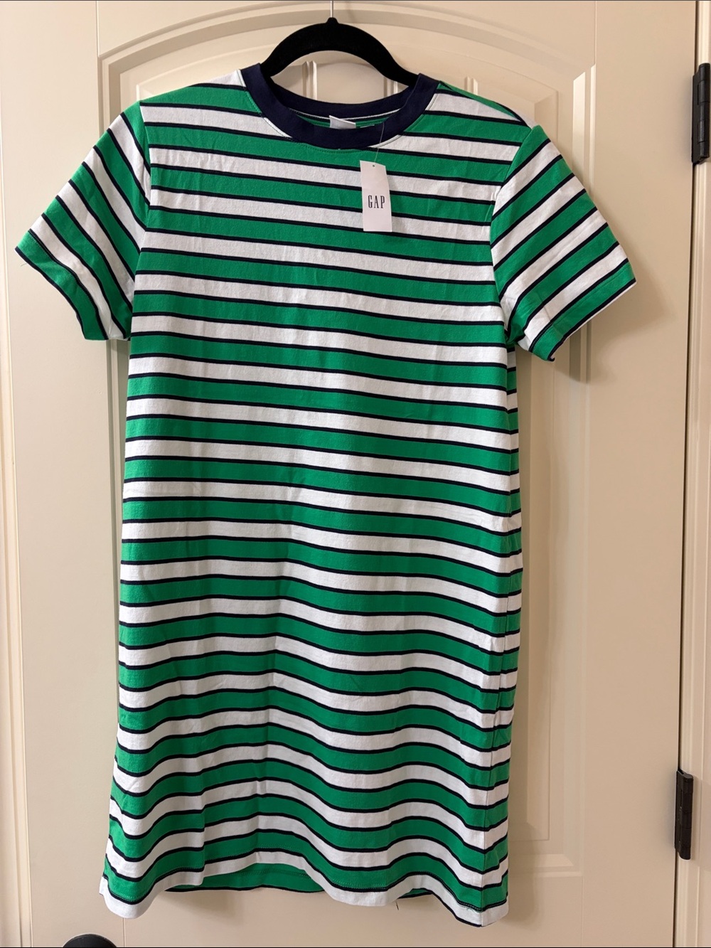 NWT, GAP Womens' Green, Navy, & White Striped Short Sleeve Dress, Size XS